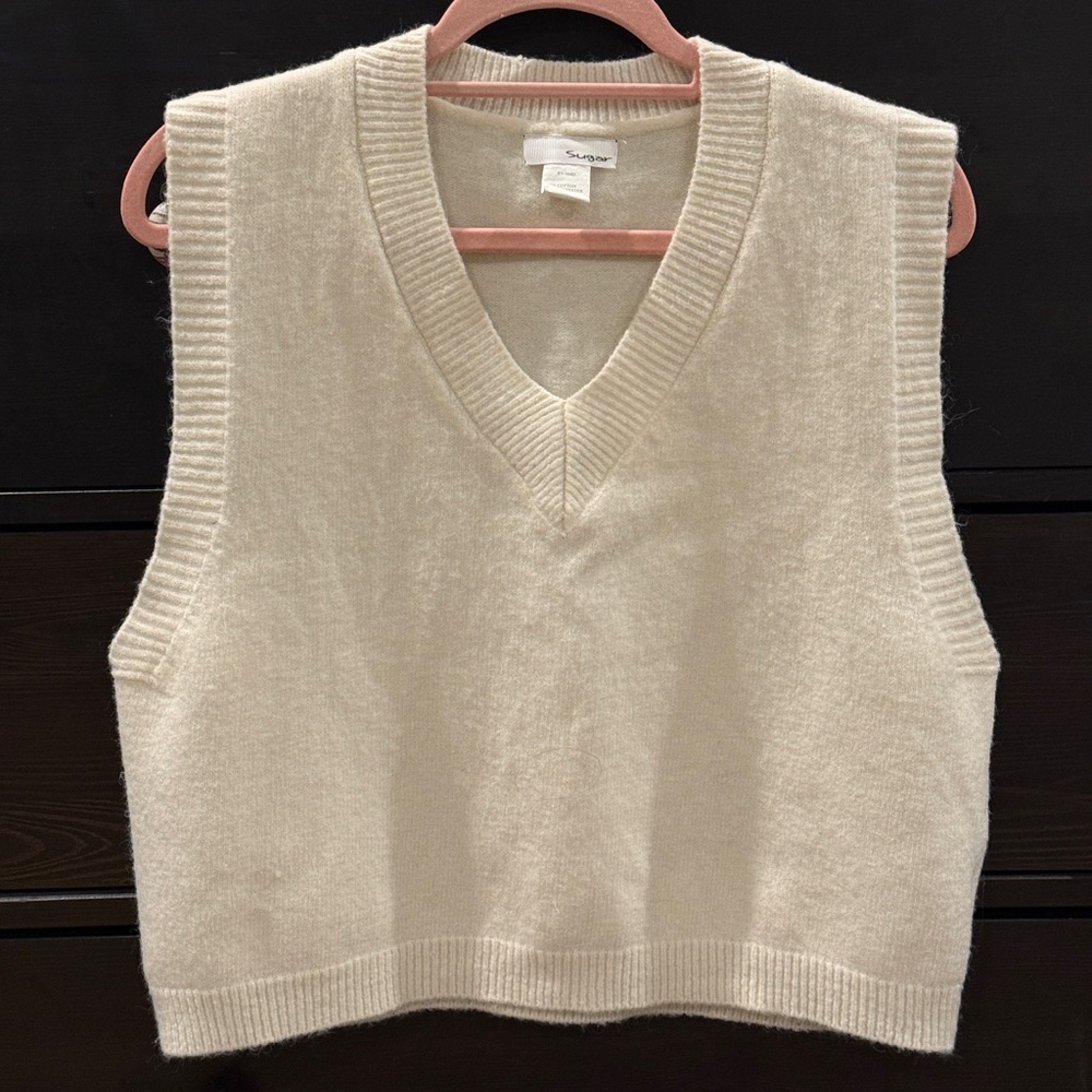 Cream V Neck Sweater Vest